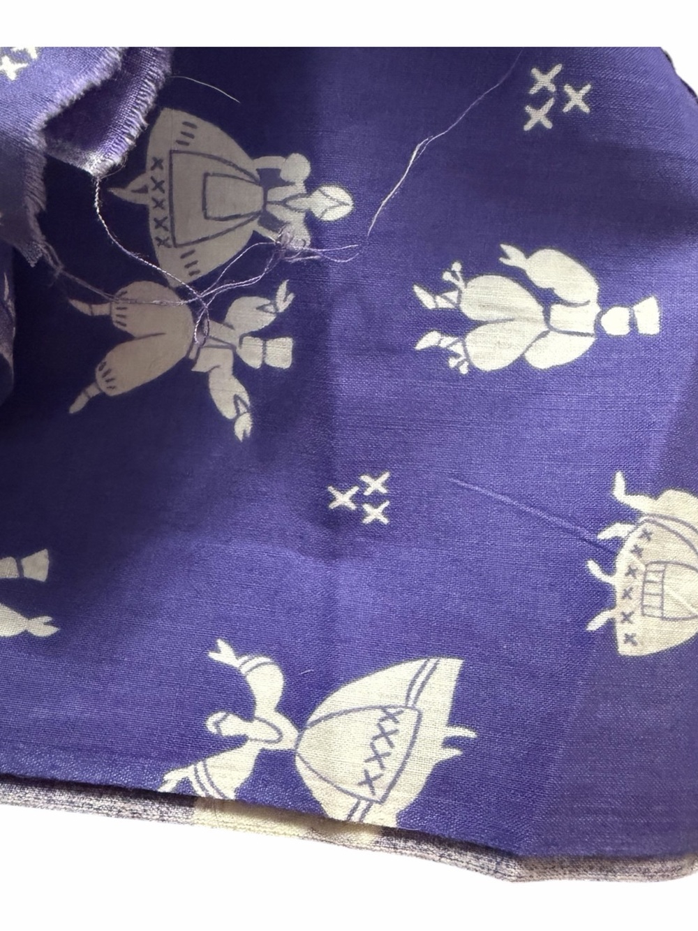 Vintage 1940s 50s Dutch Folk Novelty Cotton Fabric 1 Yard Blue Cream Quilt